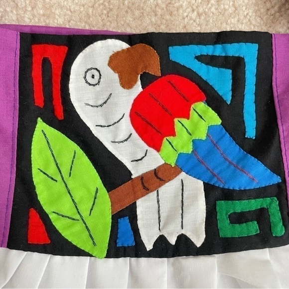 Mola Dress Parrot Design Handmade by Kuna from Panama Toddler Girl 24-36 Months - Picture 6 of 11